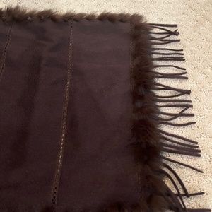 Vintage Italian Brown Cashmere Scarf with Fur and Fringe